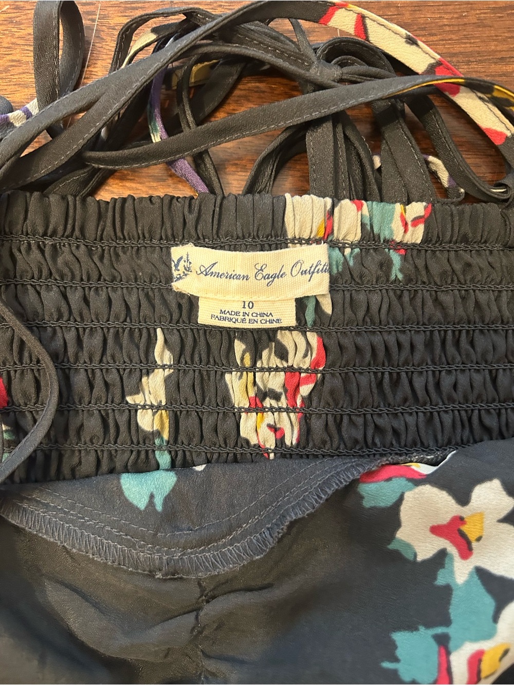 American Eagle Outfitters Black Floral Spaghetti-Strap Mini Dress with pockets - Picture 2 of 3
